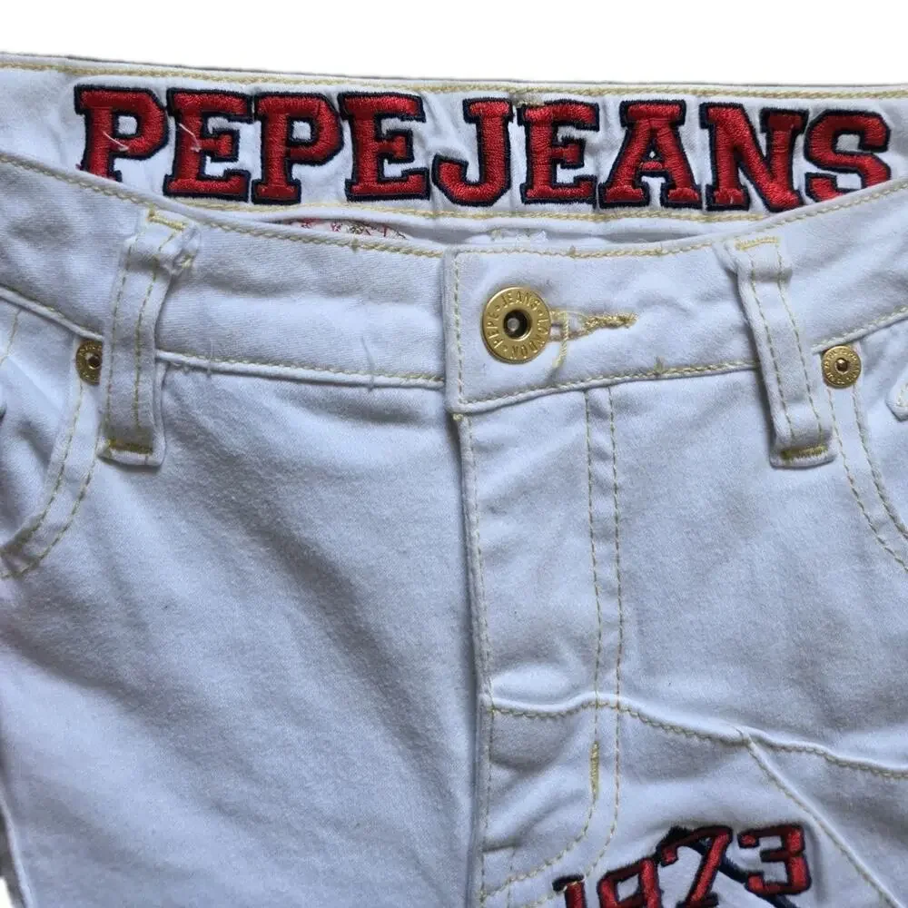 Y2K Pepe Jeans London Capri Pants Patchwork Logo Spellout Embroidered White 29 - Picture 3 of 9